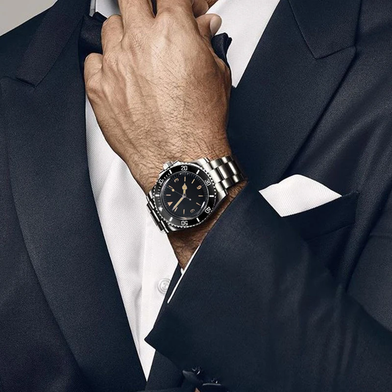 Часы наручные автоматические мужские механические Ретро часы с черным/красным