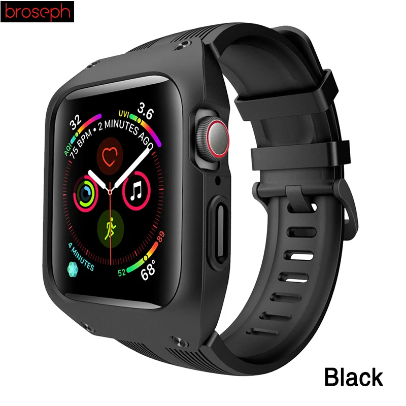 Black Силиконовый ремешок для Apple Watch, 4 ремешка, 44 мм, ударопрочный чехол для iwatch 3, 2, 1, 42 мм, ремешок для часов, ремень, браслет - Цвет ремешка: Black
