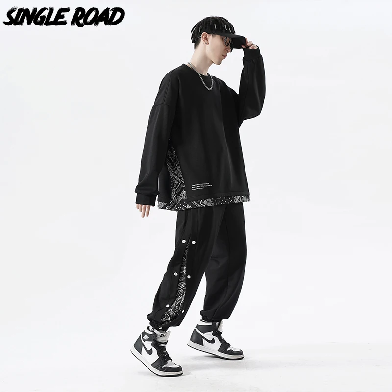 

Single Road Mens Tracksuit Men Sets Patchwork Sweatshirt Streetwear Oversized Long Sleeve Sportswear Sweatpants 2 Pieces Set