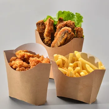 

Creative Kraft Paper Fries Box Disposable French Fries Box Fried Chicken Box Waterproof Anti-Oil Food Grade Package 100pcs