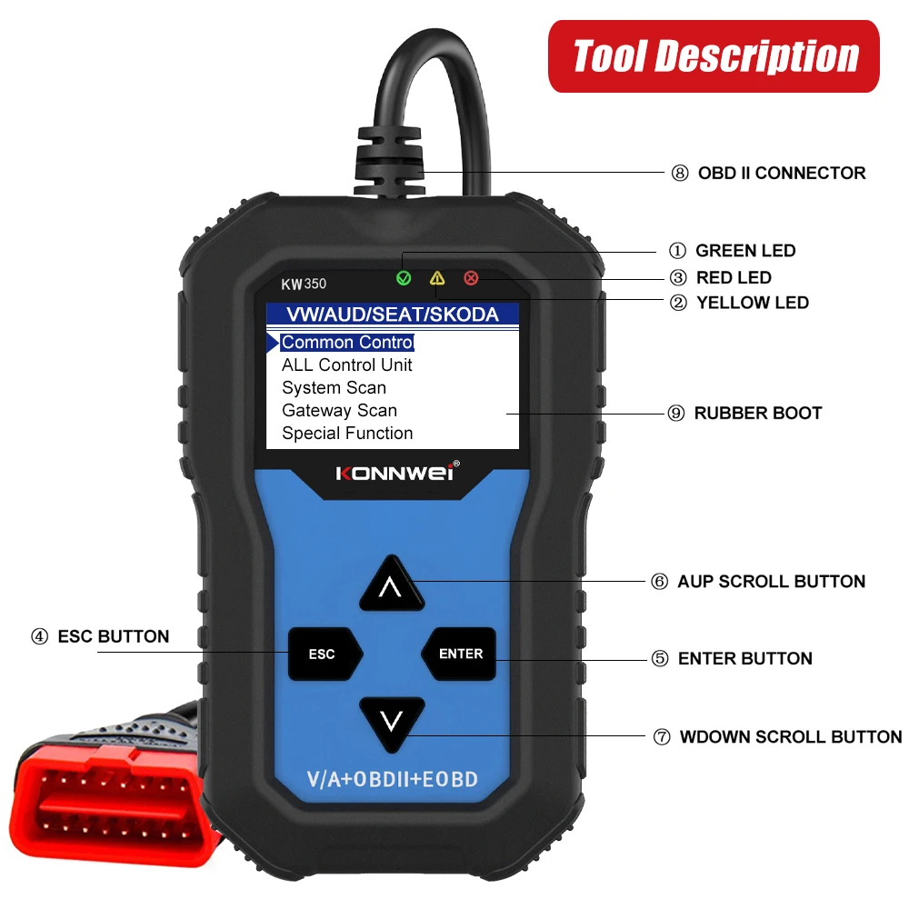 KONNWEI KW350 OBD2 диагностический инструмент сканер для автомобиля VAG VW Audi ABS подушка