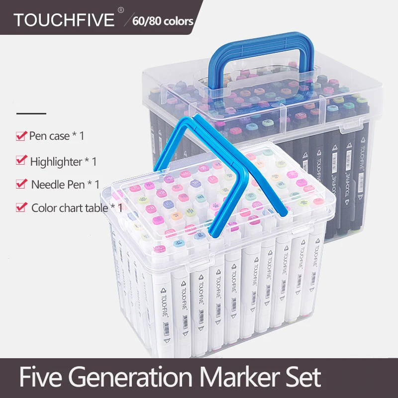 

TouchFIVE 60/80 Color Markers Manga Drawing Markers Pen Alcohol Based Sketch Felt-Tip Oily Twin Brush Pen Art Supplies