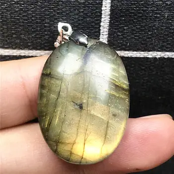 

Natural Yellow Labradorite Necklace Pendant Jewelry For Woman Lady Man Oval Crystal Silver 31x21x7mm Moonstone Beads Stone AAAAA