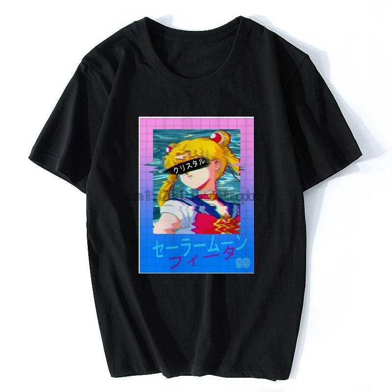Sailor Moon Vaporwave модная уличная футболка в стиле хип-хоп с коротким рукавом стильная