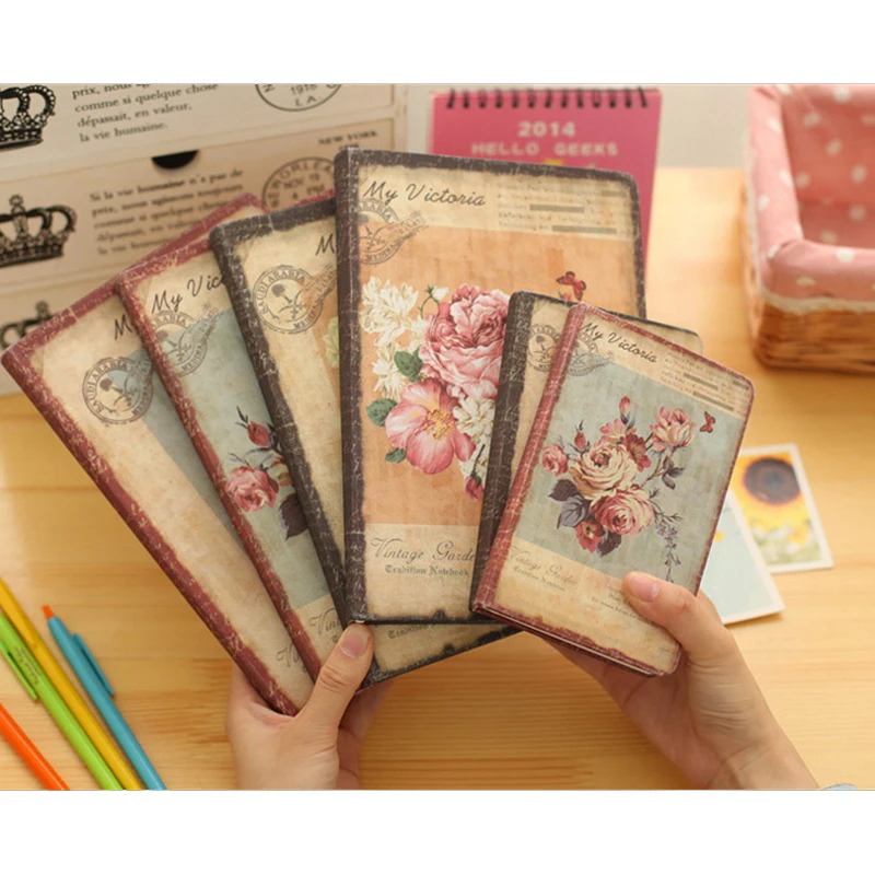 

Vintage Notebook Printed Cute Rose/Penoy/Lily Note Book Creative Notepad Traveler Journey Daily Diary School Office Supplise