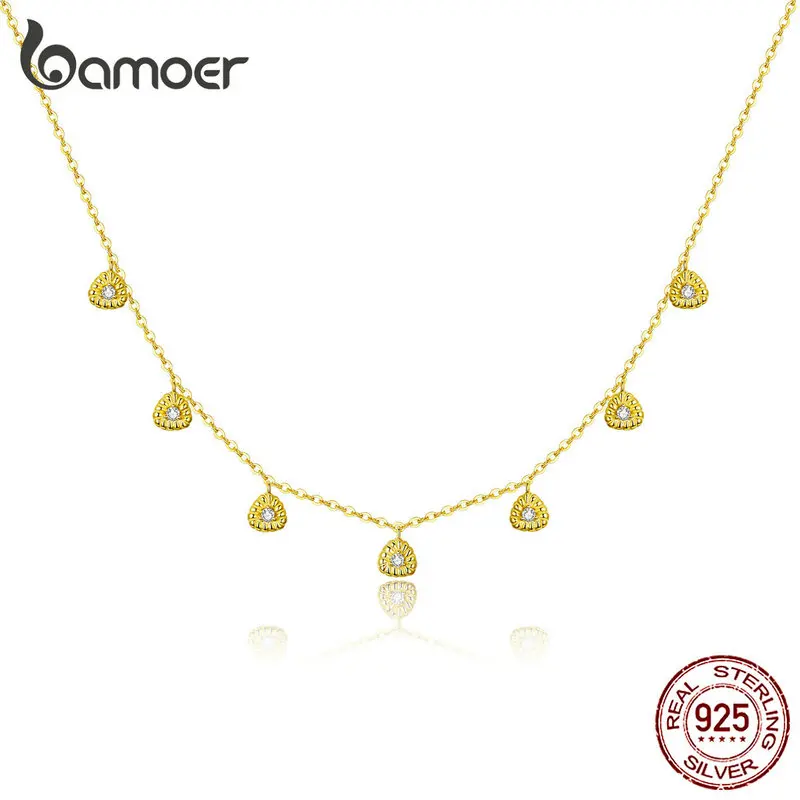 

bamoer Short Choker Necklace 925 Sterling Silver Triangle Chain Necklaces for Women Anti-allergy Luxury Fine Jewelry BSN136