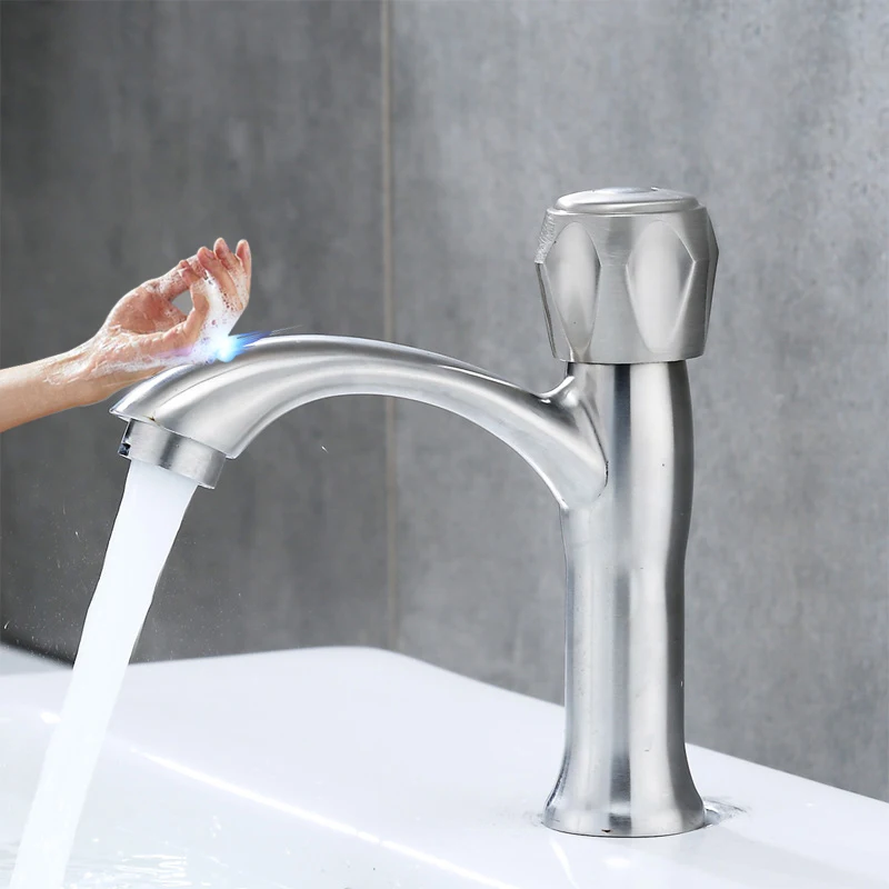 Touch Basin Faucet Senducs SUS304 Stainless Steel Bathroom Basin Mixer Tap Single Cold Basin Sink Faucet Touch Bathroom Faucets - Цвет: 1033D-TOUCH