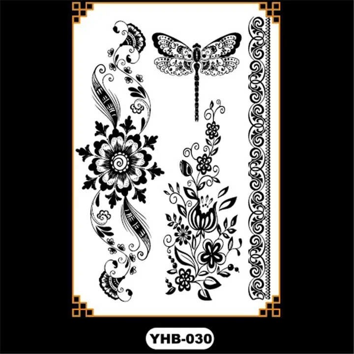 8   2pcs Women Black Lace Tattoo Stickers Waterproof Durable Hannah Sexy Fashion Tattoo Water Transfer Men Body Painting Sticker
