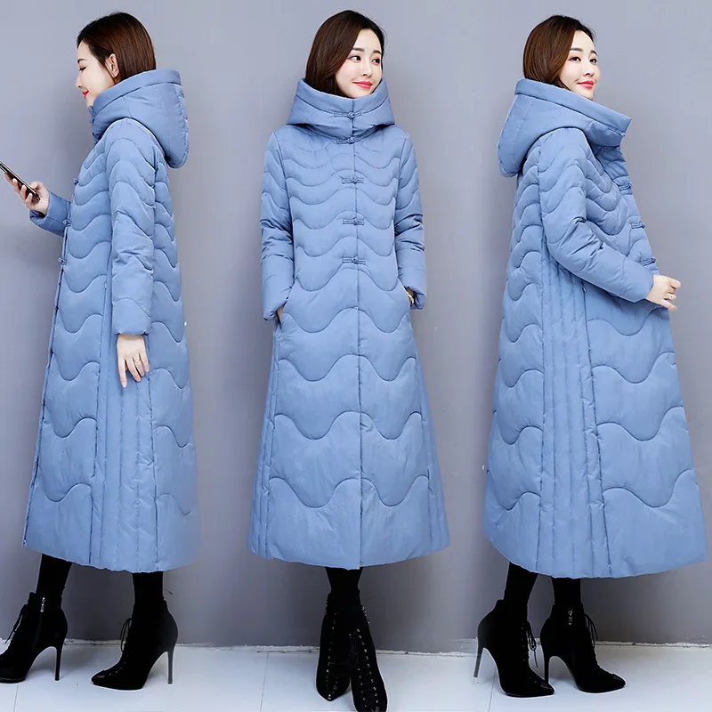 

Chinese-style Cotton-padded Clothes Women's Vintage down Jacket Cotton-padded Clothes Cotton Coat Women's Exta-long to Ankle Win