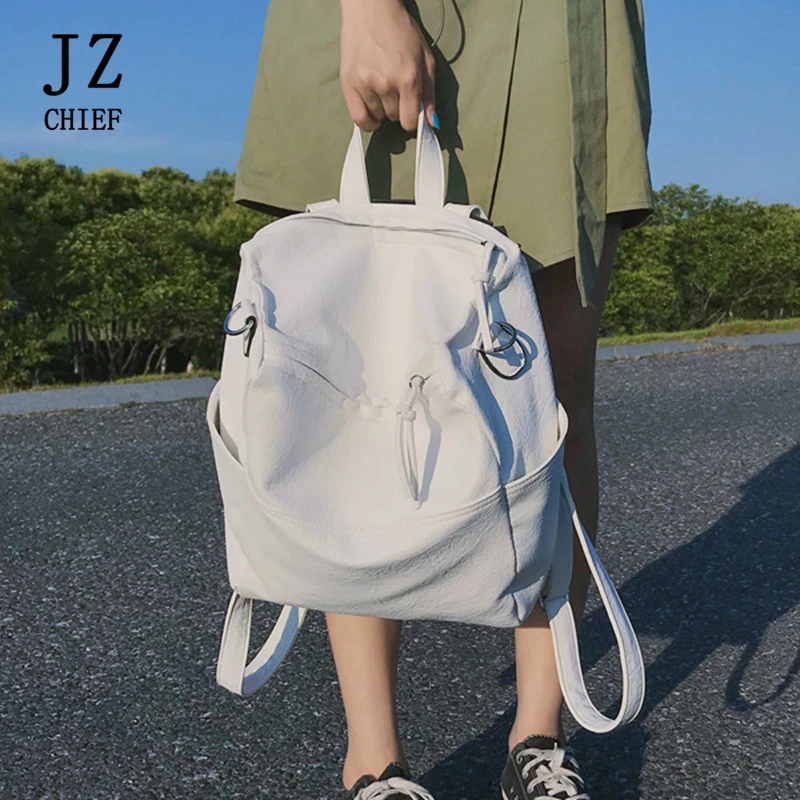

JZ CHIEF Soft Leather Backpack Fashion Small Backpack Travel School Bag for Teenage Girls Rucksack Casual Daypack Double Zipper