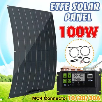 

100W ETFE Solar Panel Semi-flexible Monocrystalline Solar Cell DIY Module with LCD Display PWM Charge Controller 10/20/30A