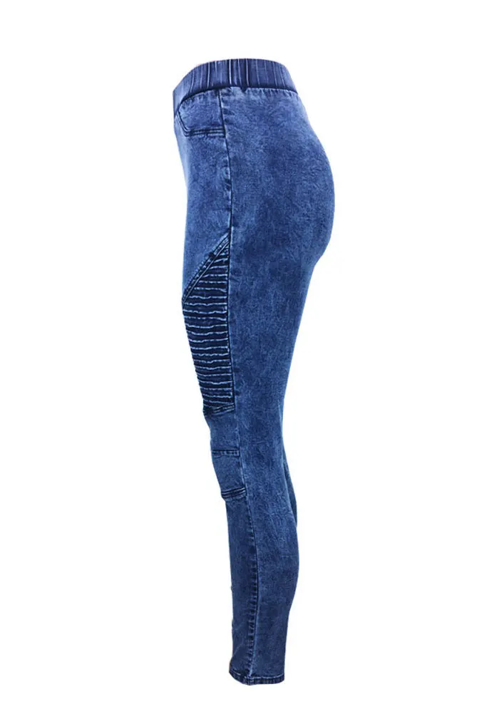 Autumn Winter Fitness Skinny Denim Jeans Women Casual Pencil Pants Pleated Stretch Elastic Waist Jean Bodycon Trousers S-XXL