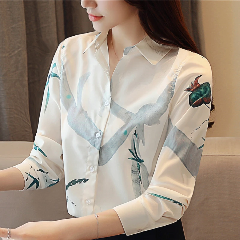 

fashion womens clothing blousas woman 2019 long sleeve print chiffon blouse women shirt turn down collar office ladies tops B698