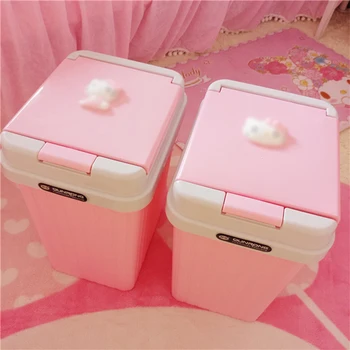 

Cartoon Trash Can With Lid Home Covered Creative Small Bathroom Living Room Bedroom Pink Cute Kitchen Toilet Trash Can