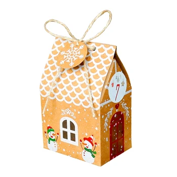 

24 Sets Christmas House Gift Box Kraft Paper Candy Bag Snowflake Tags Stickers HXBC