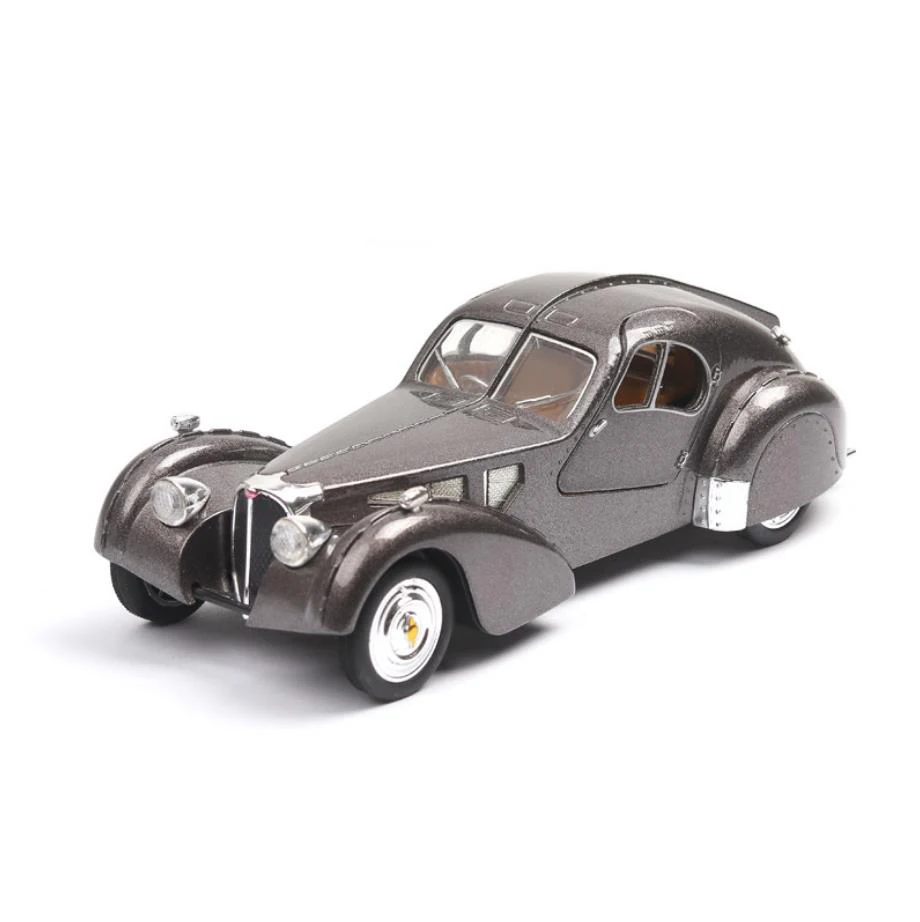 Классический Винтаж автомобиля Горячий масштаб 1:32 колеса 1936 Bugatti Тип 57SC металлическая модель с светильник звук, литье под давлением, потяните игрушки - Цвет: Серый