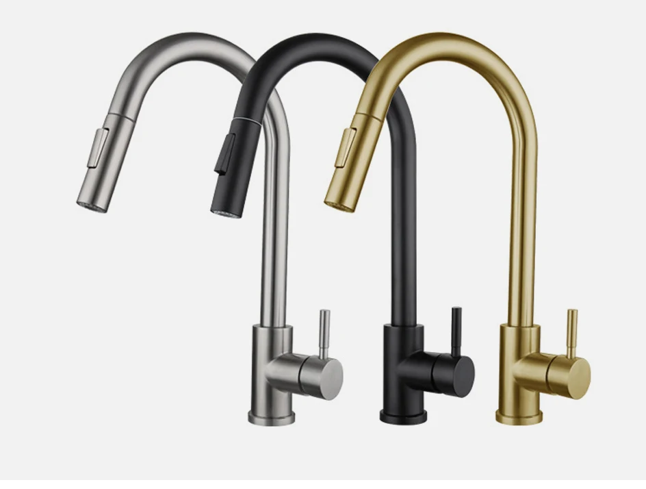 Brass pull down kitchen faucet with smart touch control 