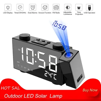 

Projection Clock Digital Alarm Clock with Snooze Function Thermometer FM Radio USB/Batterys Power Table LED Clock 180°Rotary