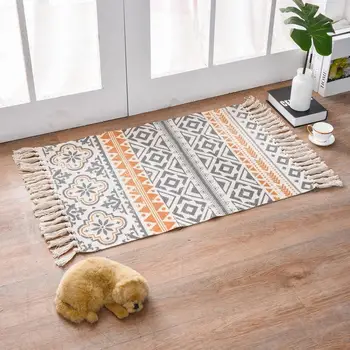 

Mmermind Ethnic Linen Cotton Rugs Tufted Tassels Plain Tapestry Throw Rug Woven Printed Area Floor Mat Indoor Doormat DF65#