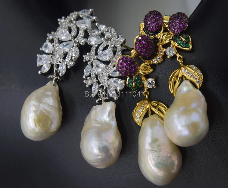 

one pair white freshwater keshi pearl drop baroque 18-20mm hook earrings wholesale beads FPPJ