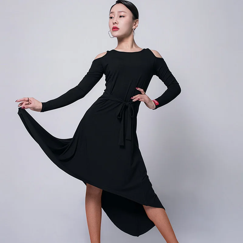 

New Arrival Latin Dance Dress Woman Lady Sexy Irregular Long Sleeved Ballroom Flamengo Salsa Stage Dresses For Dancing DL5185