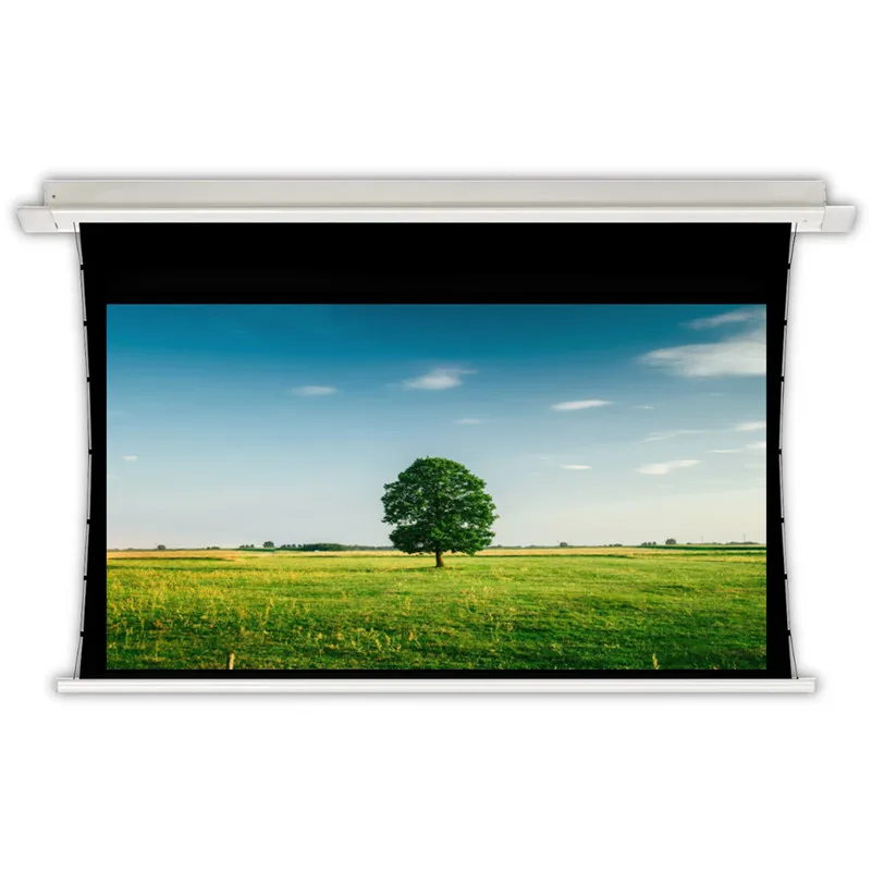 Woven Acoustically Transparent Bright White Electric Motorized In-Ceiling Projection Screen, MSF8K