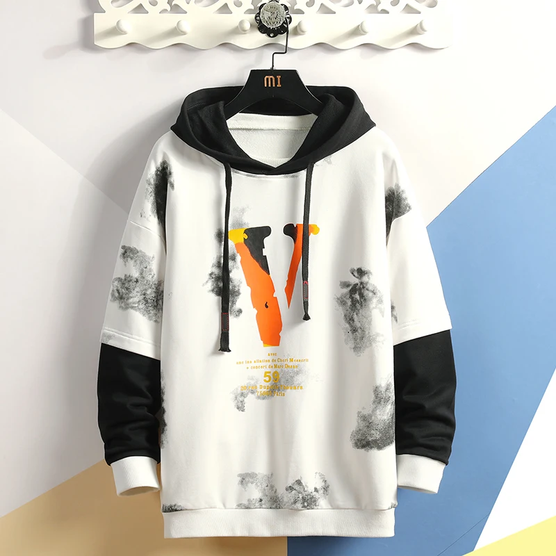 

Fashion mens Patchwork Hoodies 2019 Autumn Loose Male Hooded Sweatshirts Men's Print Streetwear Sweatshirt Tops