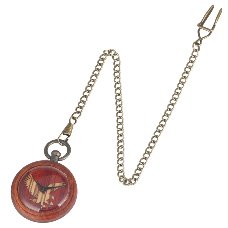 Натуральный Деревянный 3D Летающий орел дисплей кварцевые карманные часы мужские часы Женское платье цепь ювелирные изделия легкие часы