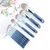 11pcs/Set Blue Makeup brushes Set Foundation Blusher Bronzer sculpting Highlighter Eye shadow eyebrow Make up brush Grey hair ► Photo 1/6