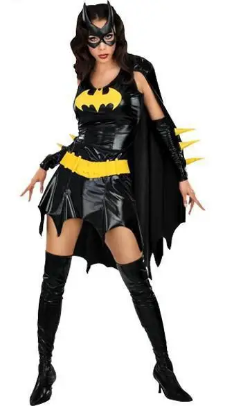 

Europe And America Paint Leather Clothes Halloween Bat Suit Set Faux Leather Women's Batman Halloween Service Character Play