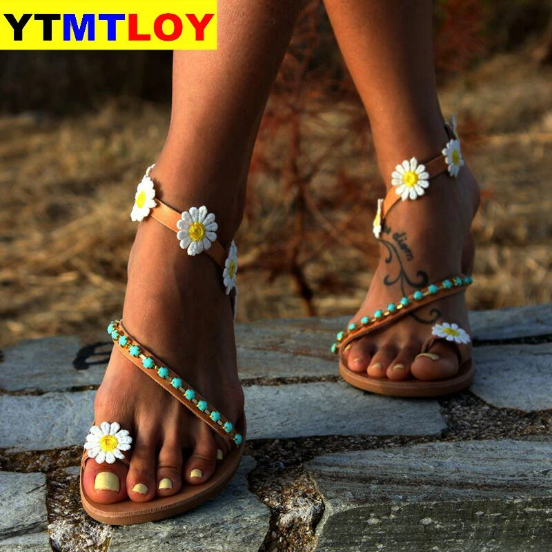 Las mujeres Bohemia de verano zapatos, Sandalias, pantuflas chicas gladiador Sandalias perla Zapatos Sandalias Mujer Flip Flop 43|Sandalias mujer| AliExpress