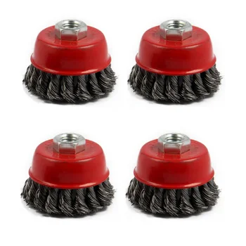 

4pcs 75mm Red Steel Wire Brush Wheel Knot Cup Abrasive Rust Removal Tool Replace