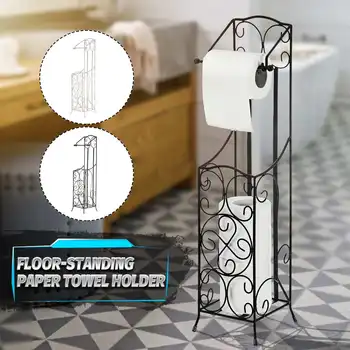 

Metal Iron Floor Standing Paper Holder Towel Stand Organizer Toilet Paper Roll Rack Bathroom Hardware Vertical Storage Basket