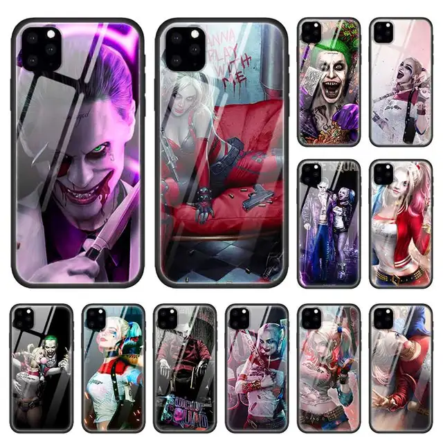 US $2.70 Joker Harley Quinn Case for Apple iphone 11 Pro XR XS Max X 7 8 6 6S Plus Tempered Glass  Black Si
