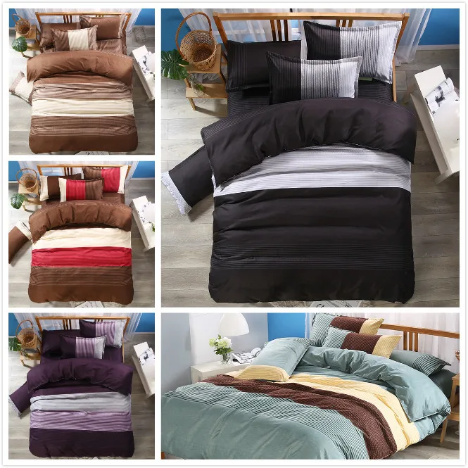 

Solid color stitching bedding set of 3 printed duvet cover queen bedding set Simple wind microfiber Cover Bedding Set