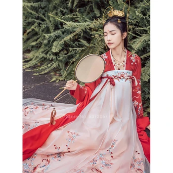 

Ancient Princess Traditional Chinese Dance Costume Festival Folk Hanfu for Women Girls Retro Fairy Koi Embroidery Red Dress Set