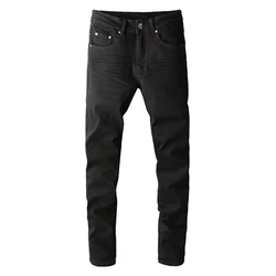 Men Black Skinny Stretch Pencil Jeans Streetwear Classic Slim Denim Pants Trousers