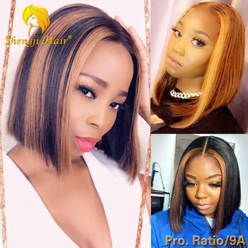 

SHENGJI 13x6 Lace Front Bob Human Hair Wigs For Black Women Straight Ombre Lace Front Wig 150% Brazilian Remy Hair Short Bob Wig