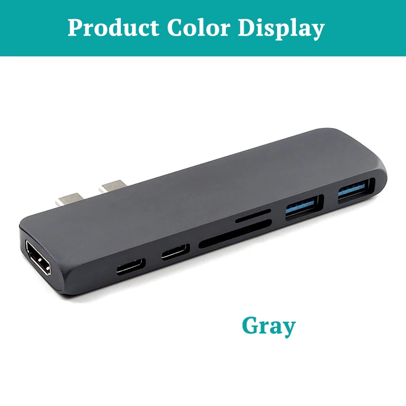 Gray Разветвитель с разъемом типа C с двумя разъемами типа C и Thunderbolt 3 PD зарядка USB C концентратор к HDMI 4K адаптер Мульти USB 3,0 концентратор 7 в 1 док-станция - Цвет: Gray