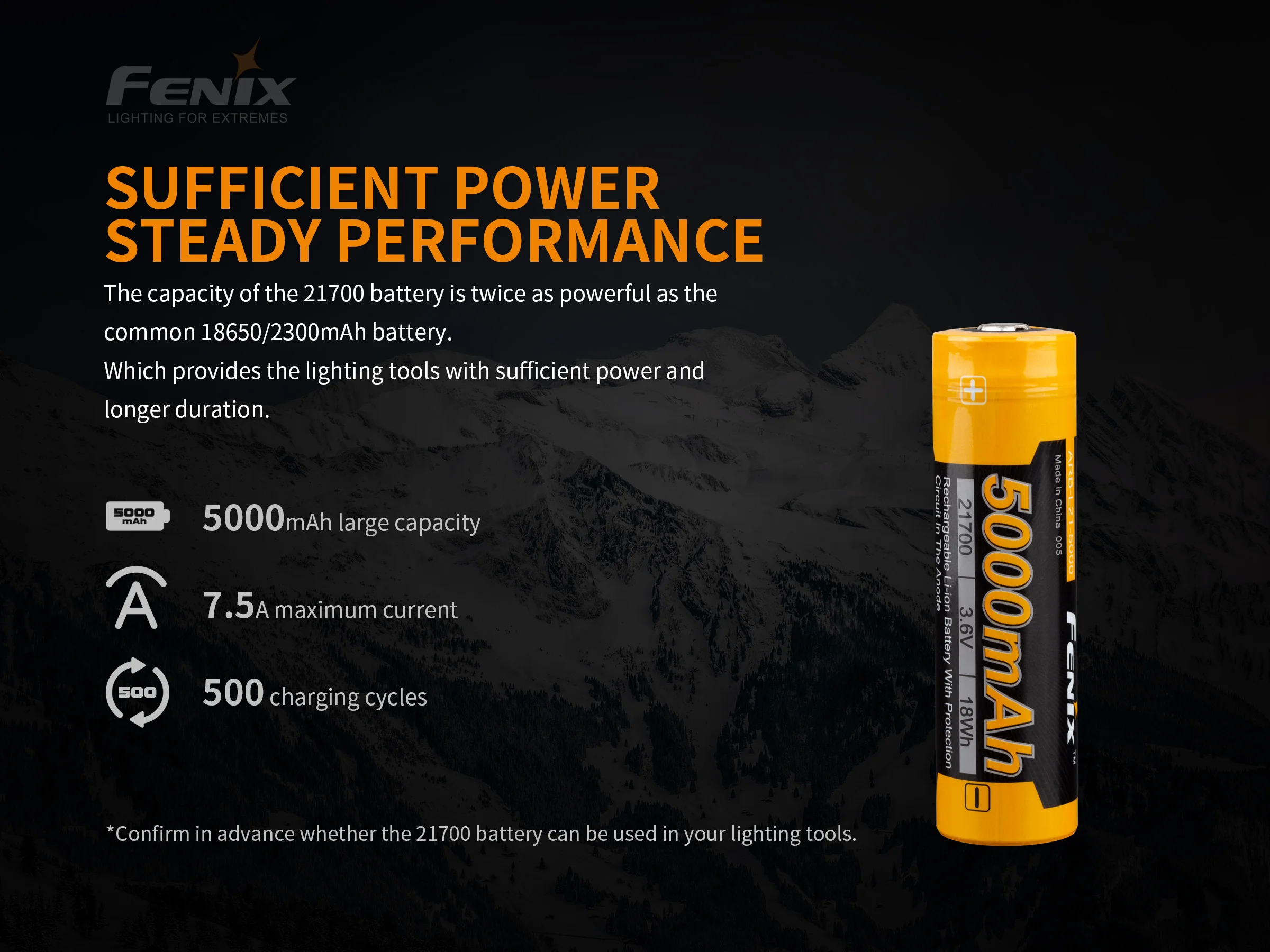Fenix ARB-L21-5000 5000mAh 21700 литий-ионная аккумуляторная батарея