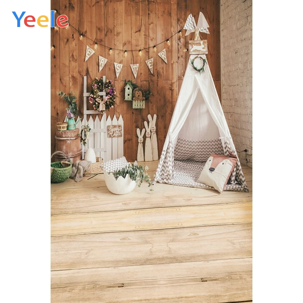 

Wood Board Floor House Room Easter Rabbit Egg Flower Spring Tent Baby Backdrop Vinyl Photography Background For Photo Studio