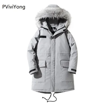 

PViviYong 2019 Winter jacket men fashion male hooded coat jackets men of high quality cotton Long coat men clothes parka 951