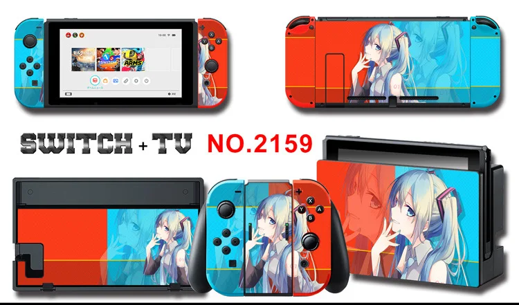 1set New Cute Anime Full Body Sticker for NS Switch Protective Cover Skin Colorful Art for Game Console Joy-Con Controller Decor