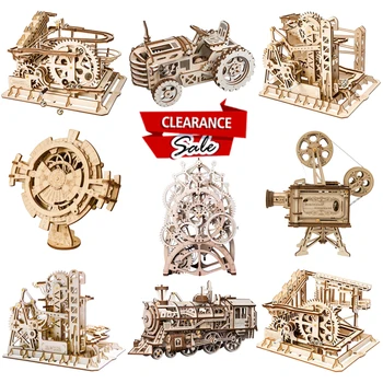 

Robotime Wooden Model Train Perpetual Calendar Mechanical Gears