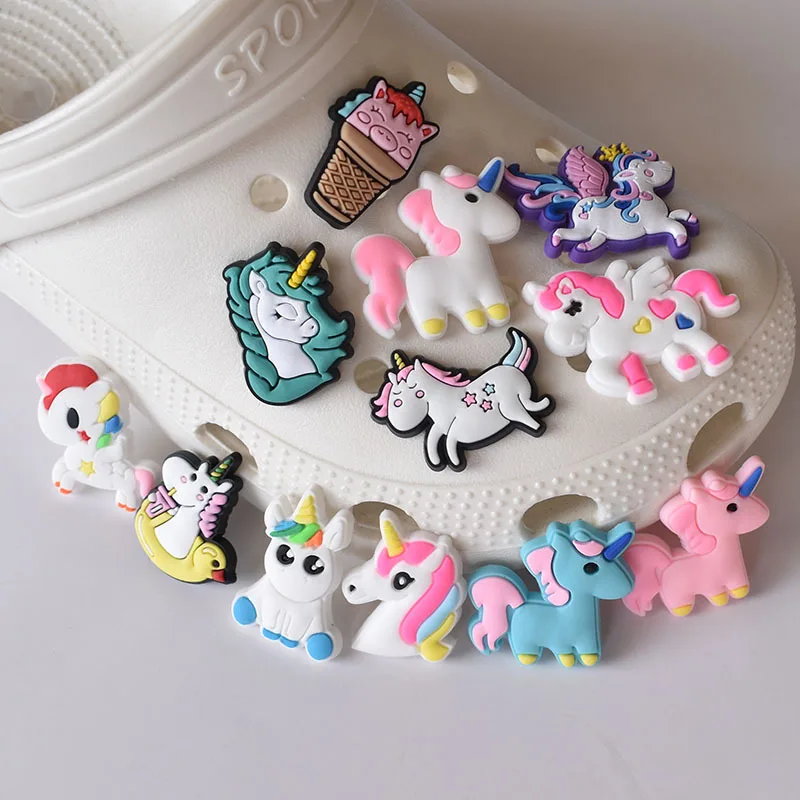 2021-2022 Season Unicorn PVC Soft Rubber Shoe Ornament Decoration Removable Garden Shoe Ornament Shoe Buckle  Charms for Crocses