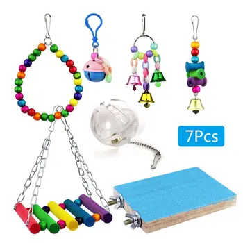 

1 Set Bird Parrot Toys Swing Chewing Hanging Bell Rope Cage Hammock Bird Perches Y5GA