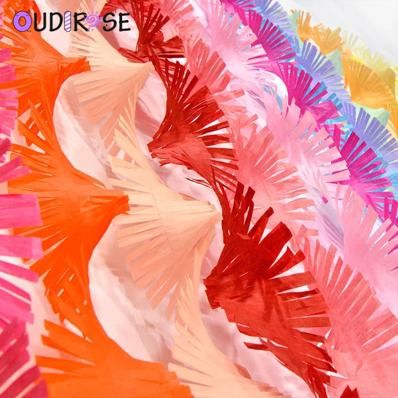 OUDIROSE 3M Fringed Party Streamers Tissue Paper Garland DIY Fringe Curtain Banners Backdrop Wedding Birthday Shower Decoration