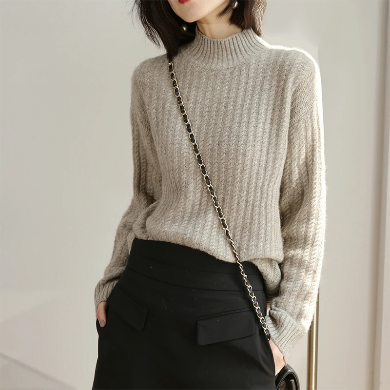 

BELIARST Autumn and Winter New Cashmere Sweater Women's Half-high Collar Thick Sweater Loose Knit Casual Bottoming Shirt Wear