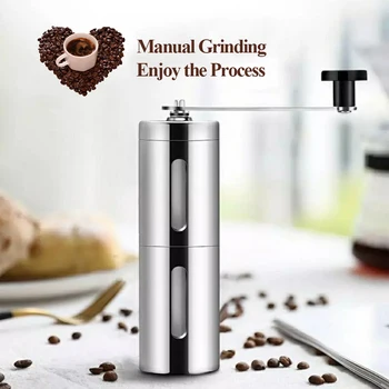 

Coffee Bean Grinder Mini Stainless Steel Hand Manual Handmade Coffee Bean Burr Grinders Mill Kitchen Tool with Seal Clip Spoon