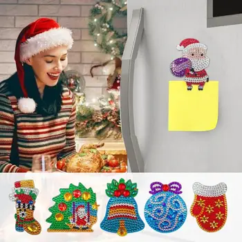 

4/6Pcs Merry Xmas Fridge Magnet DIY Diamond Painting Full Drill Cute Santa Sticker For Home Decor Stickers Gifts Decorative